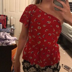 One shoulder floral with peplum